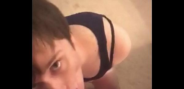  crossdressed twink giving bj takes hot load on his face